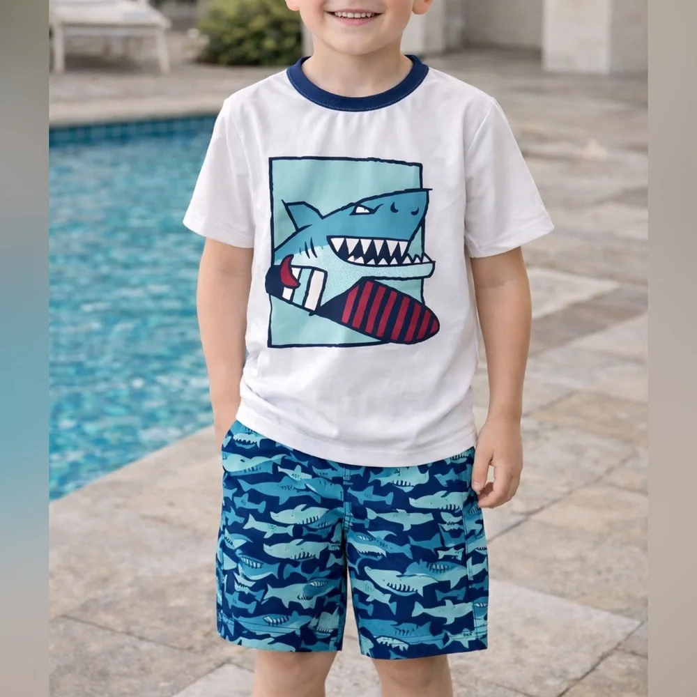 NWT Gap 2 Piece Shark Rash Guard and swim Trunks Size M